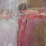 Crucifix rood 3 - Acryl op papier - 38 x 46