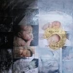 Christuskind 1 - Acryl, collage en bladgoud op doek - 60 x 80
