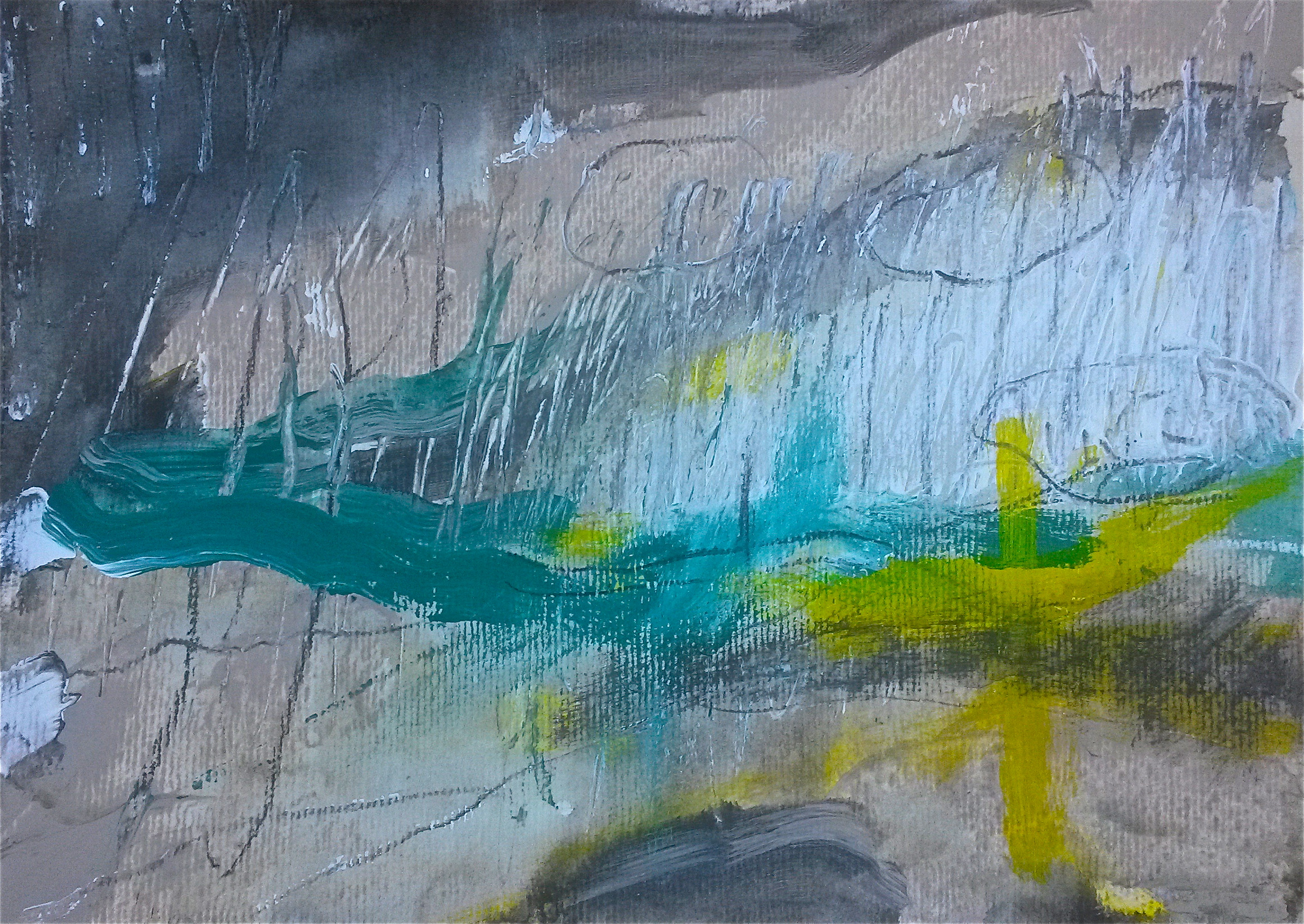 Tuin Abstracte studie 5 - Acryl, Houtskool en Pastel op papier - 21 x 29,7