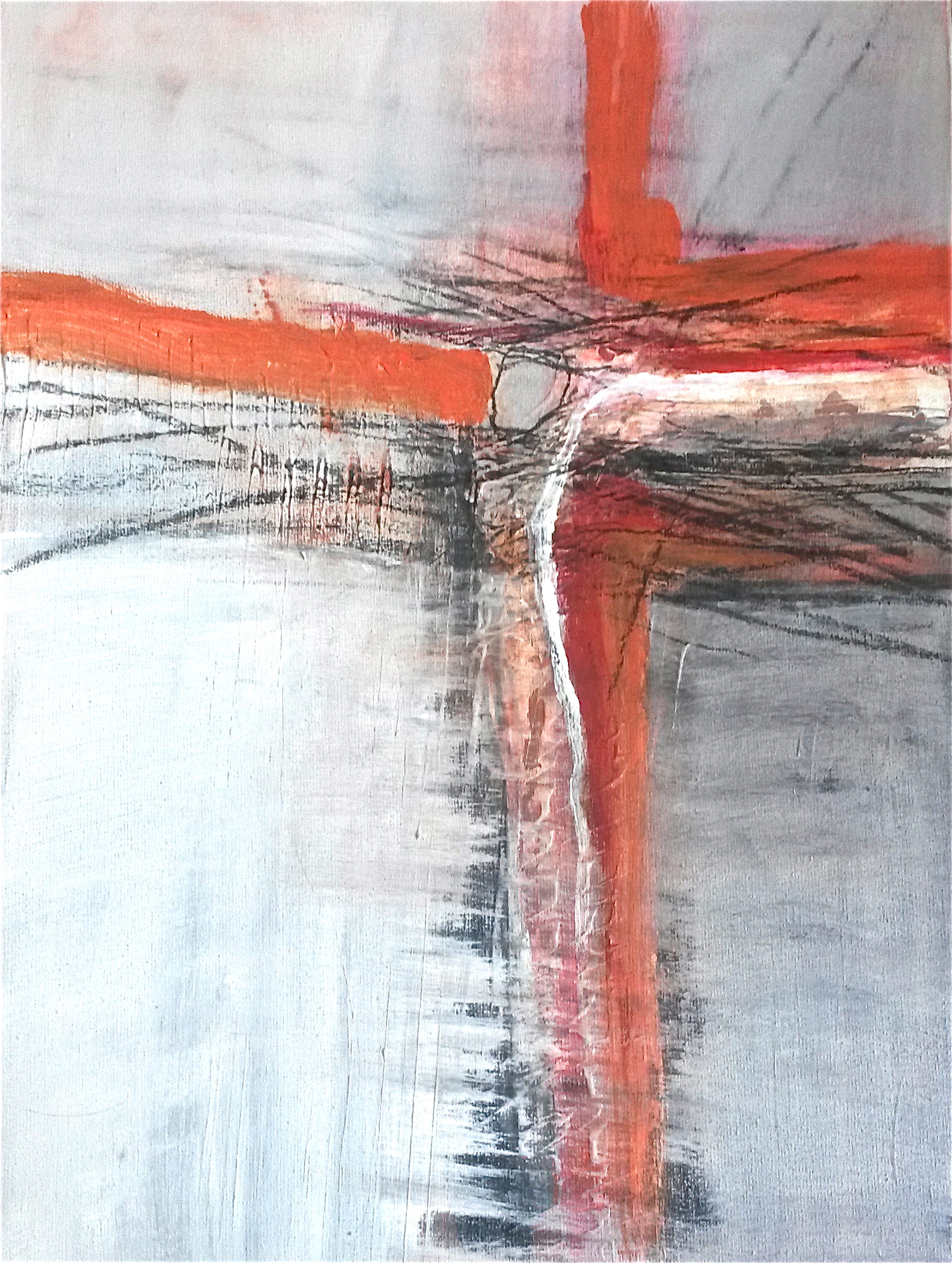 Crucifix Oranje - Acryl en Houtskool op doek - 30 x 40 - VERKOCHT