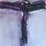 Crucifix paars 1 - Acryl, inkt en houtskool op papier - 36 x 48