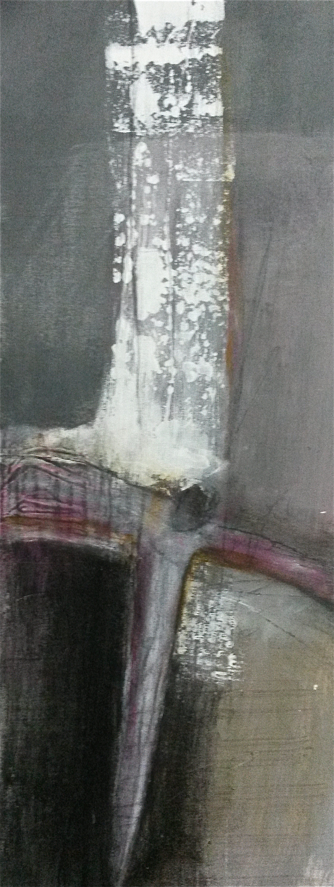Crucifix grijs/roze - Acryl, houtskool en potlood op doek - 20 x 50 VERKOCHT