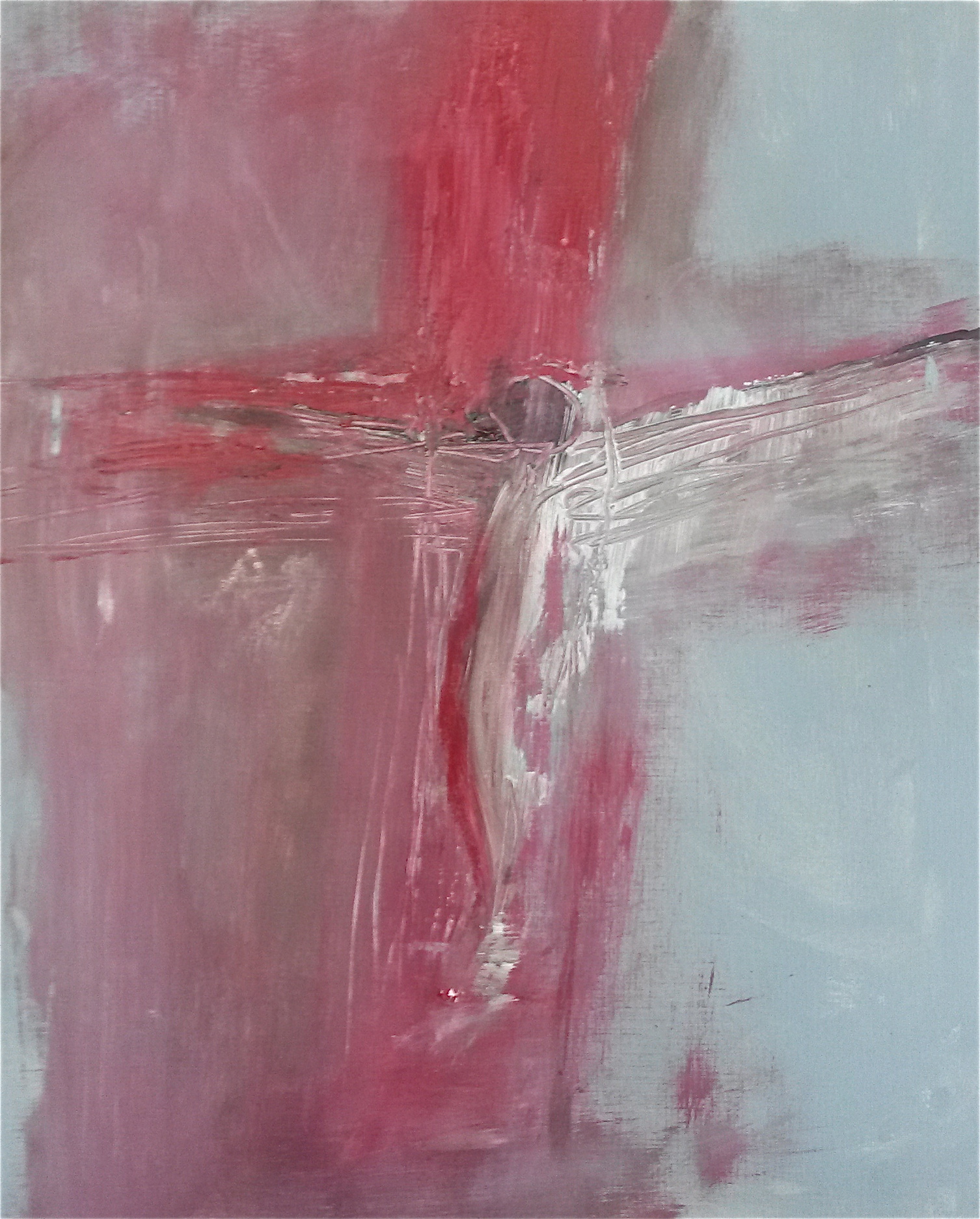 Crucifix rood 1 - Acryl op papier - 38 x 46