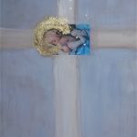 Christuskind 2 - Acryl, collage en bladgoud op doek - 60 x 80