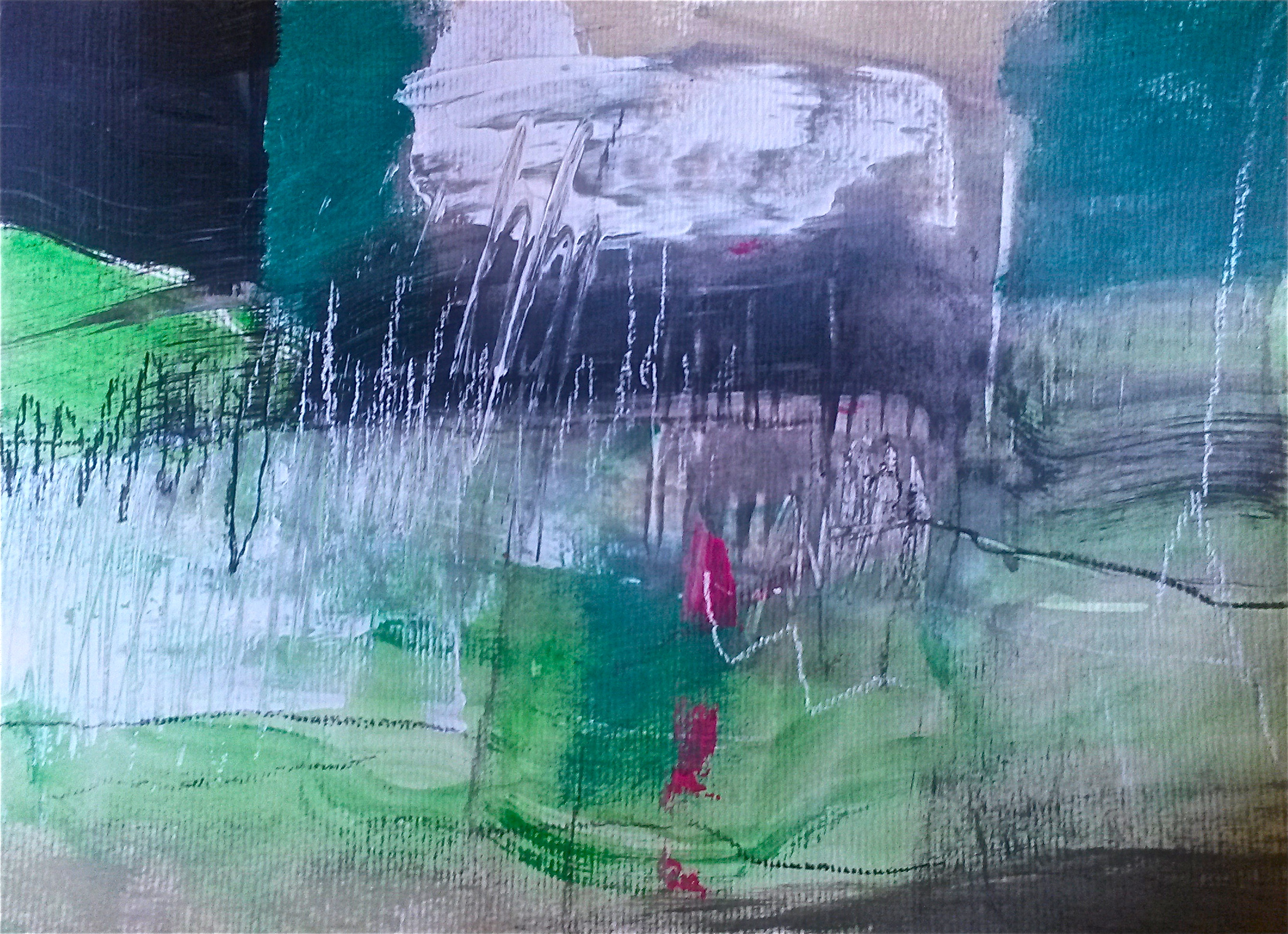 Tuin abstracte studie 1 - Acryl, houtskool en pastel op papier - 21 x 29,7
