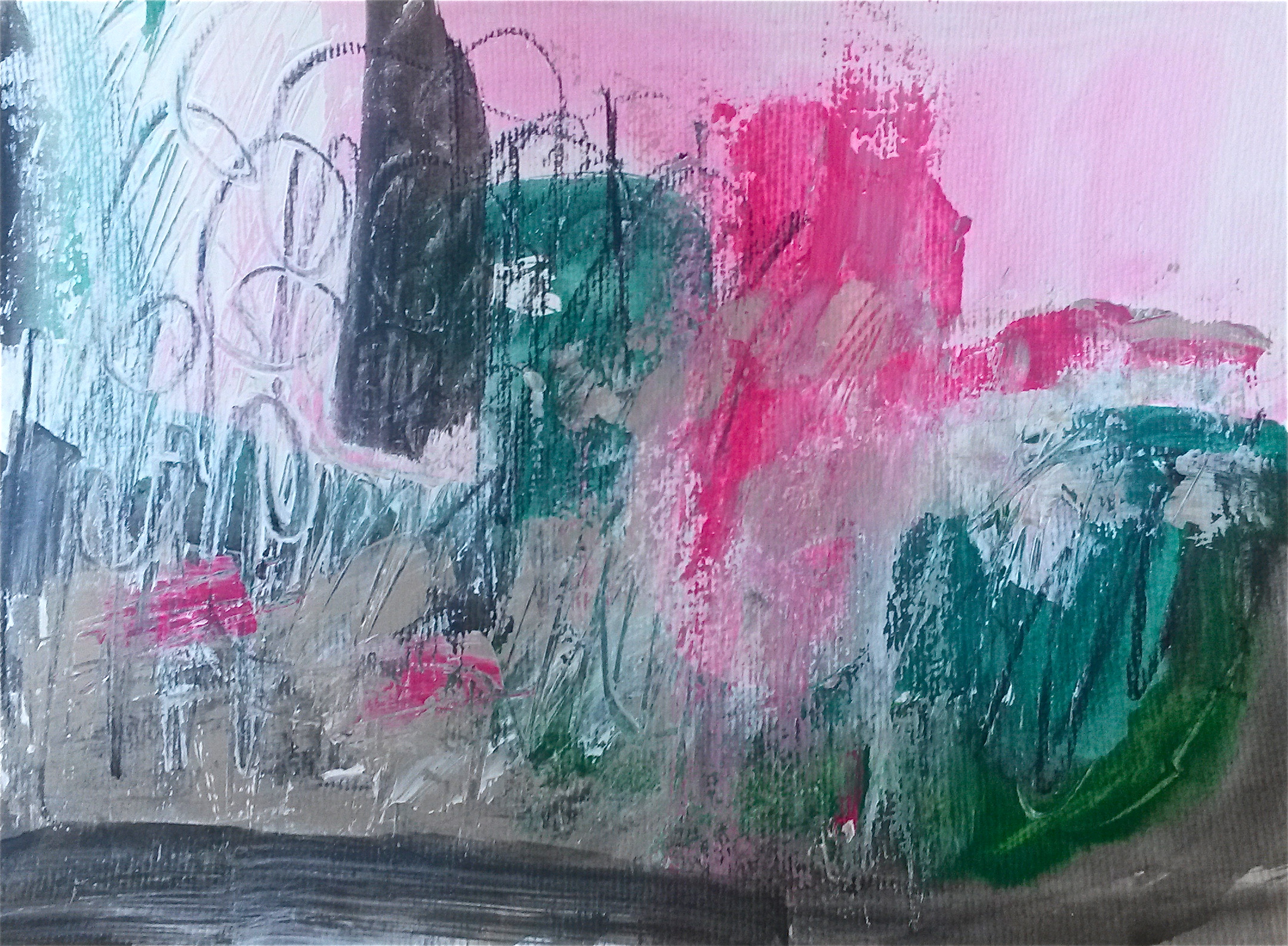 Tuin abstracte studie 3 - Acryl, houtskool en pastel op papier - 21 x 29,7
