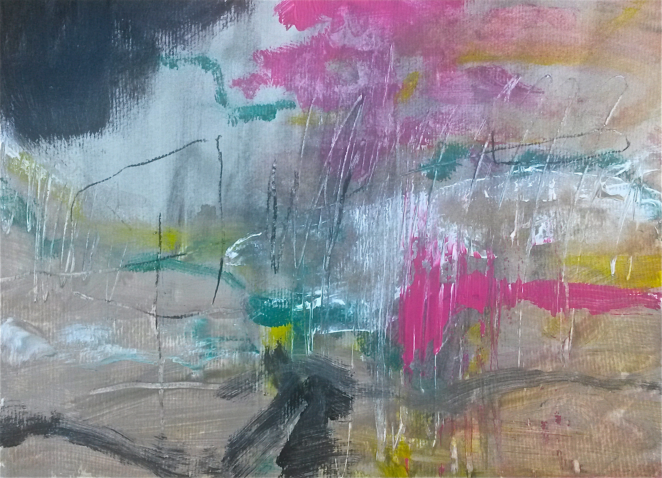 Tuin Abstracte studie 4 - Acryl, Houtskool en Pastel op papier - 21 x 29,7 VERKOCHT